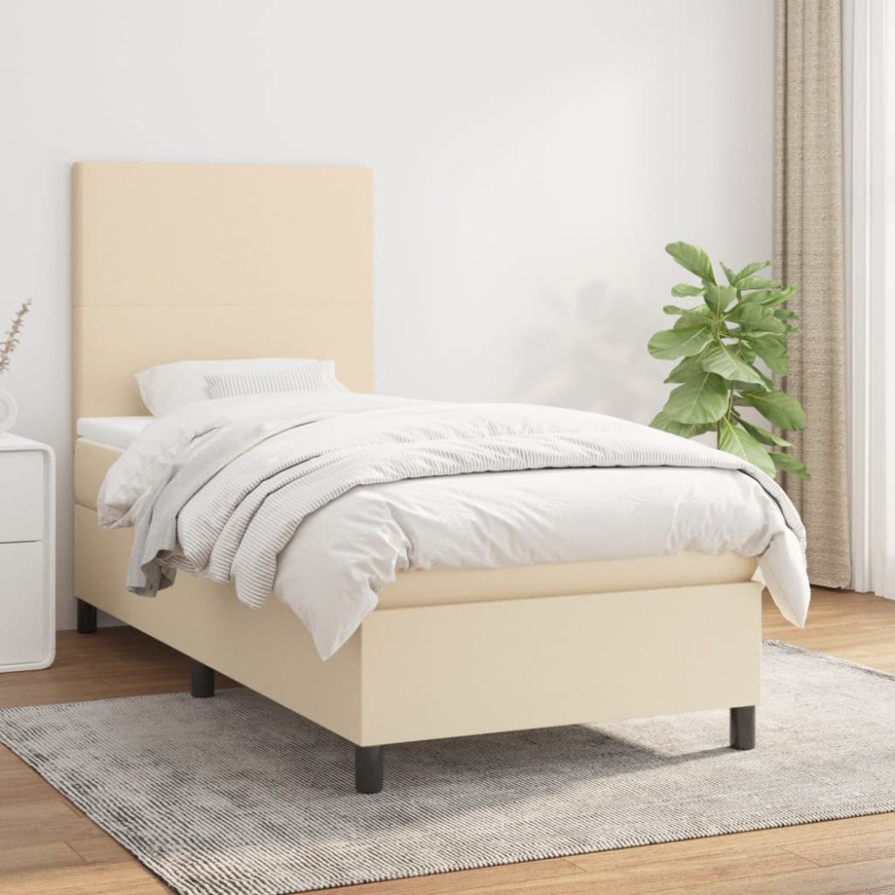 vidaXL Ramsäng med madrass gräddvit 100x200 cm tyg
