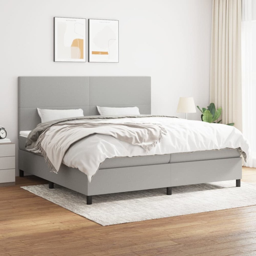 vidaXL Ramsäng med madrass ljusgrå 200x200 cm tyg