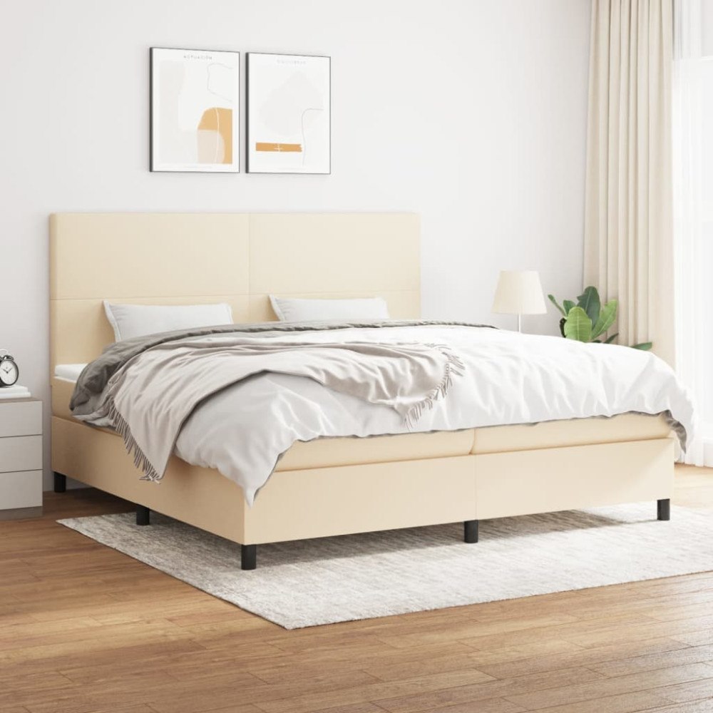 vidaXL Ramsäng med madrass gräddvit 200x200 cm tyg