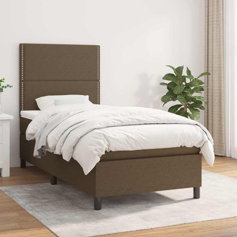 vidaXL Ramsäng med madrass mörkbrun 90x190 cm tyg