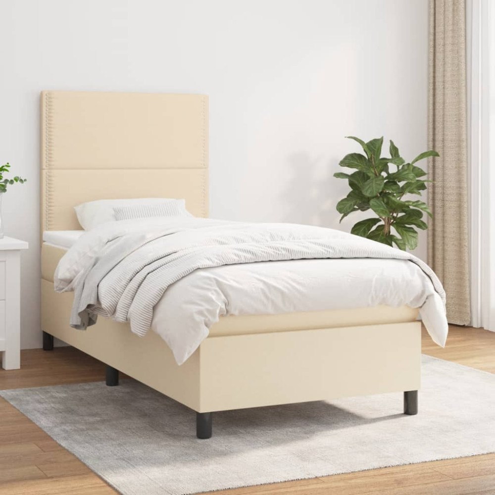 vidaXL Ramsäng med madrass gräddvit 90x190 cm tyg