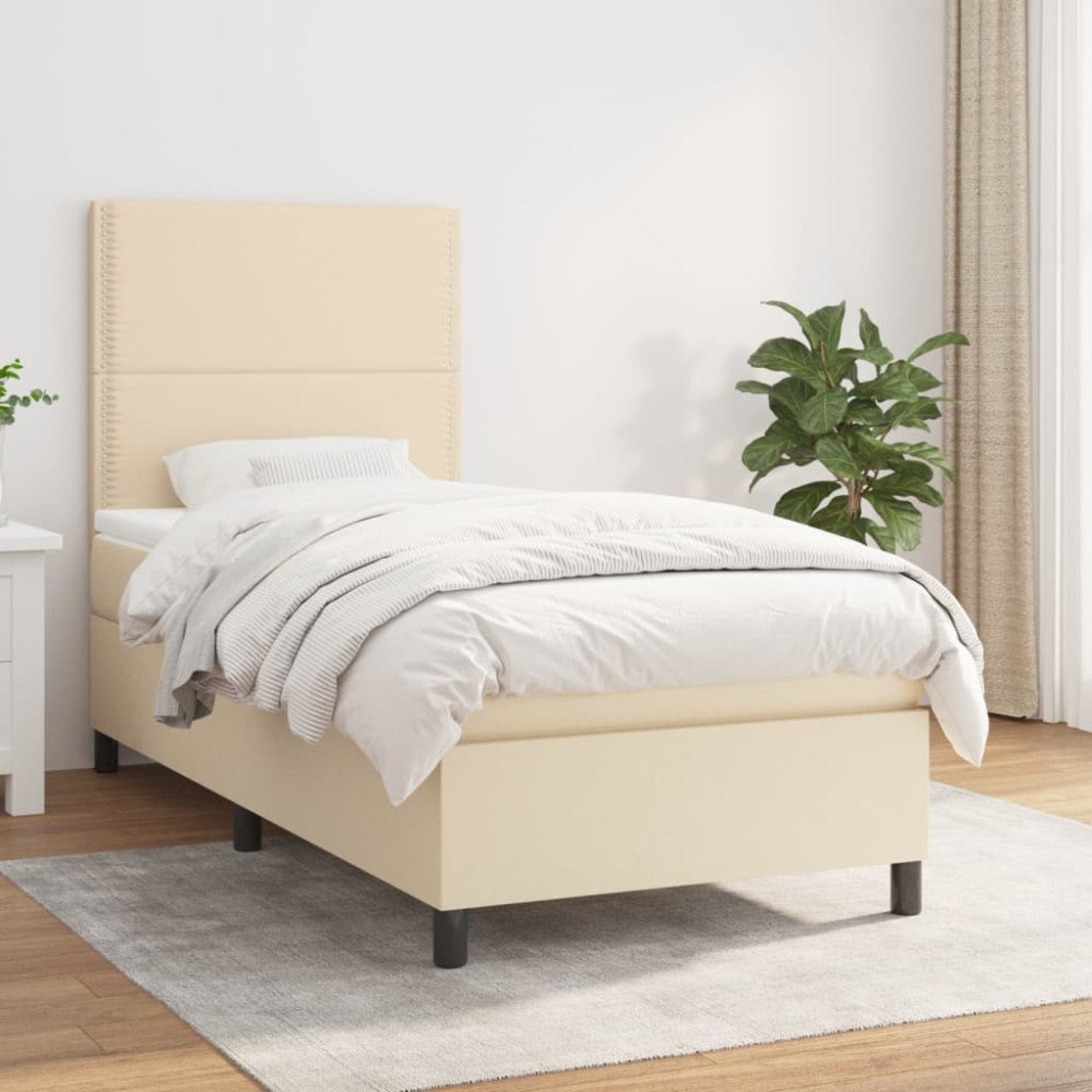 vidaXL Ramsäng med madrass gräddvit 90x200 cm tyg