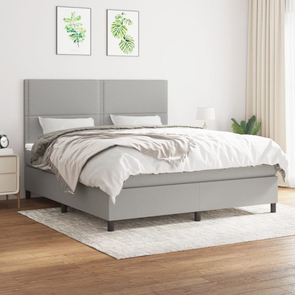 vidaXL Ramsäng med madrass ljusgrå 160x200 cm tyg