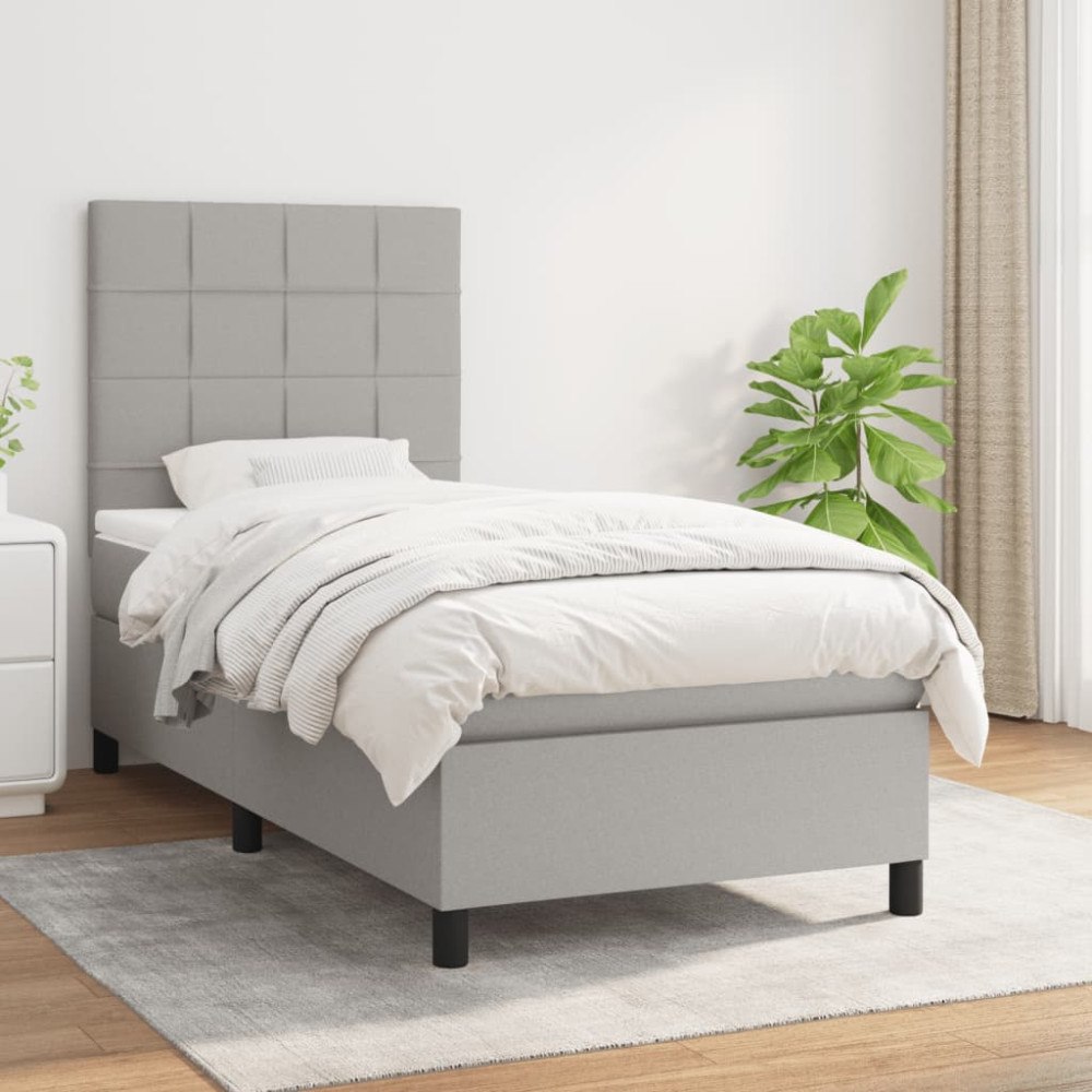vidaXL Ramsäng med madrass ljusgrå 90x190 cm tyg