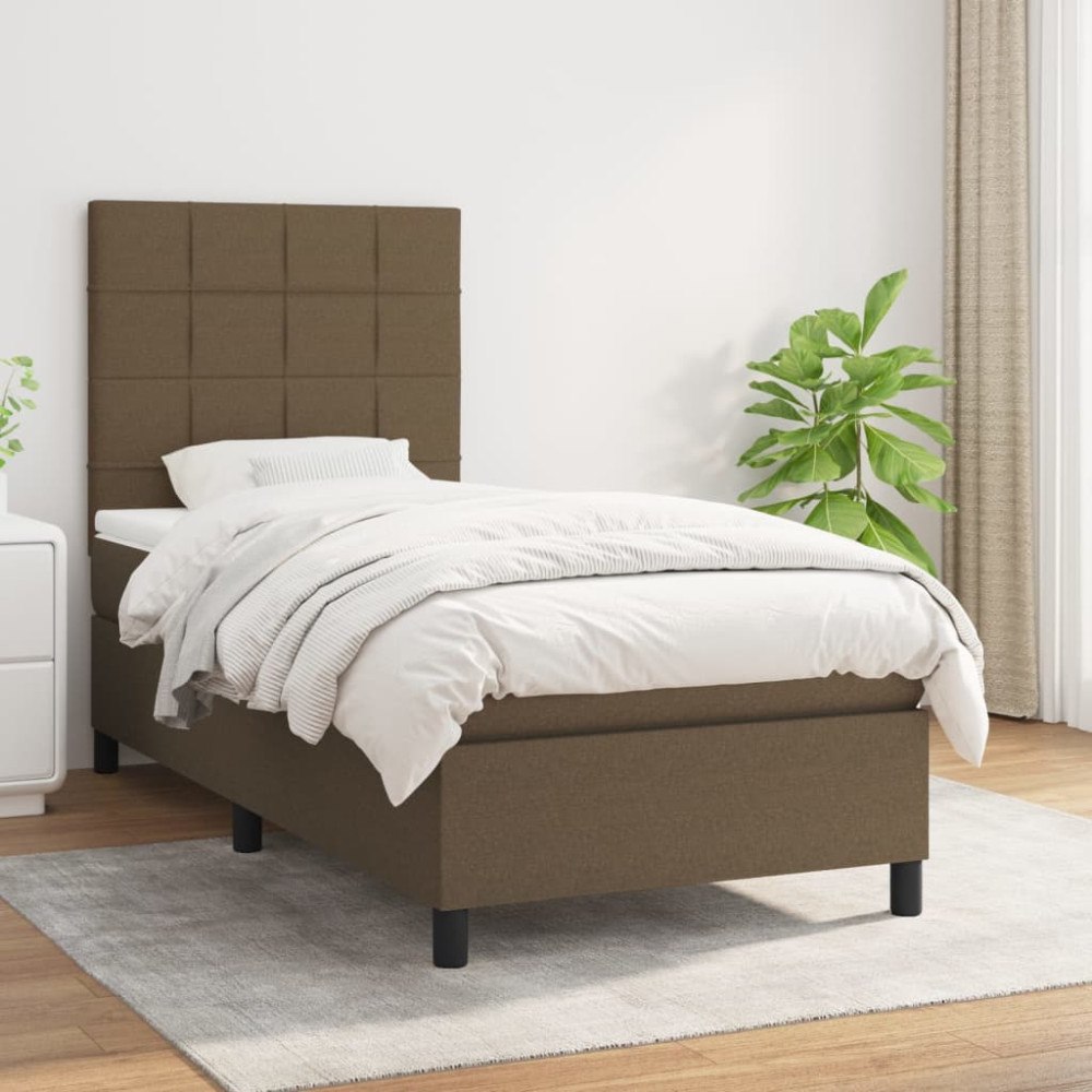 vidaXL Ramsäng med madrass mörkbrun 90x190 cm tyg