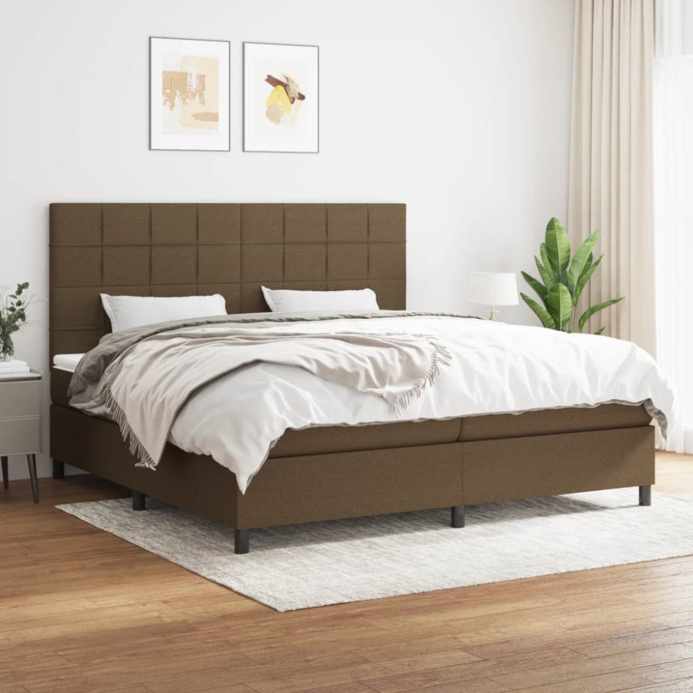 vidaXL Ramsäng med madrass mörkbrun 200x200 cm tyg