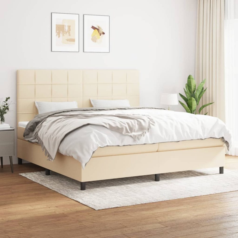 vidaXL Ramsäng med madrass gräddvit 200x200 cm tyg