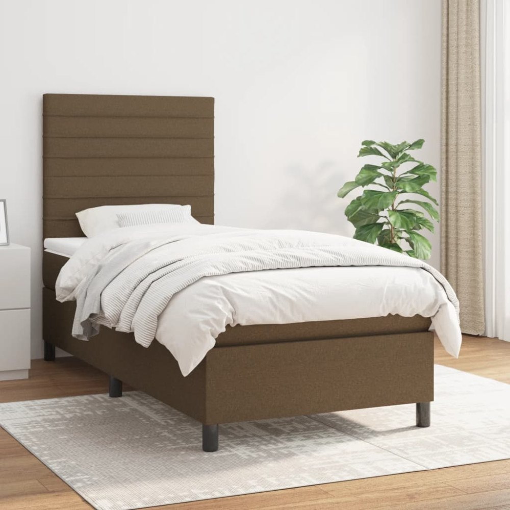 vidaXL Ramsäng med madrass mörkbrun 90x190 cm tyg