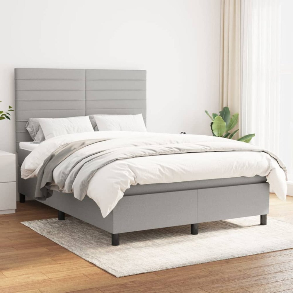 vidaXL Ramsäng med madrass ljusgrå 140x190 cm tyg