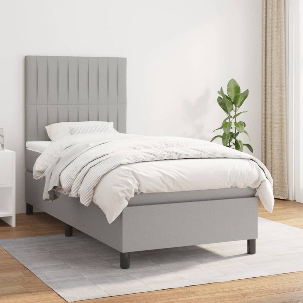 vidaXL Ramsäng med madrass ljusgrå 90x190 cm tyg