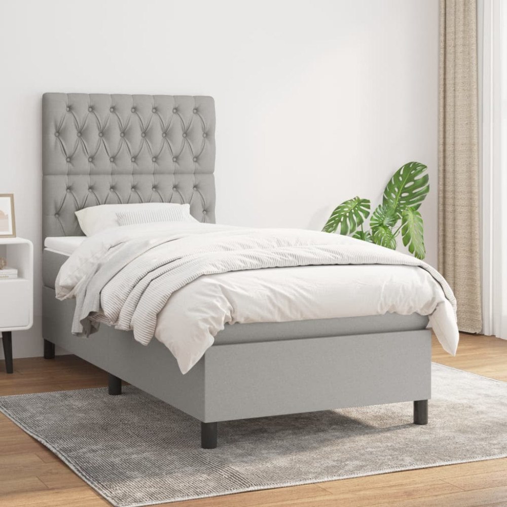 vidaXL Ramsäng med madrass ljusgrå 90x200 cm tyg
