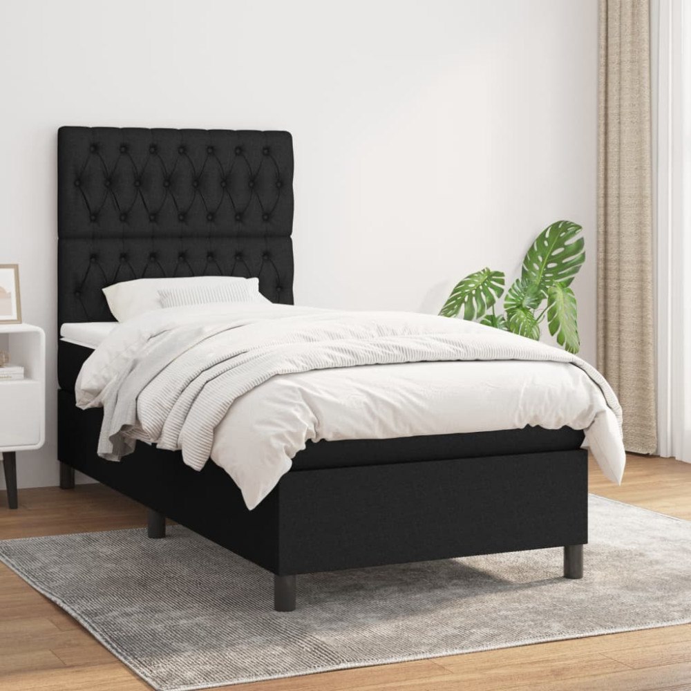 vidaXL Ramsäng med madrass svart 90x200 cm tyg