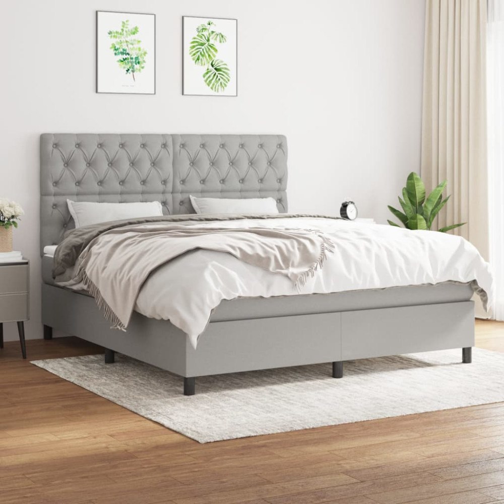 vidaXL Ramsäng med madrass ljusgrå 160x200 cm tyg