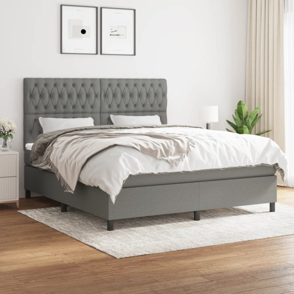 vidaXL Ramsäng med madrass mörkgrå 180x200 cm tyg