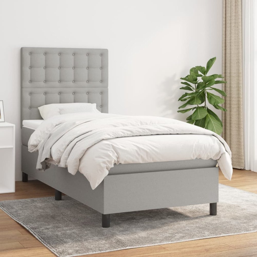 vidaXL Ramsäng med madrass ljusgrå 90x190 cm tyg