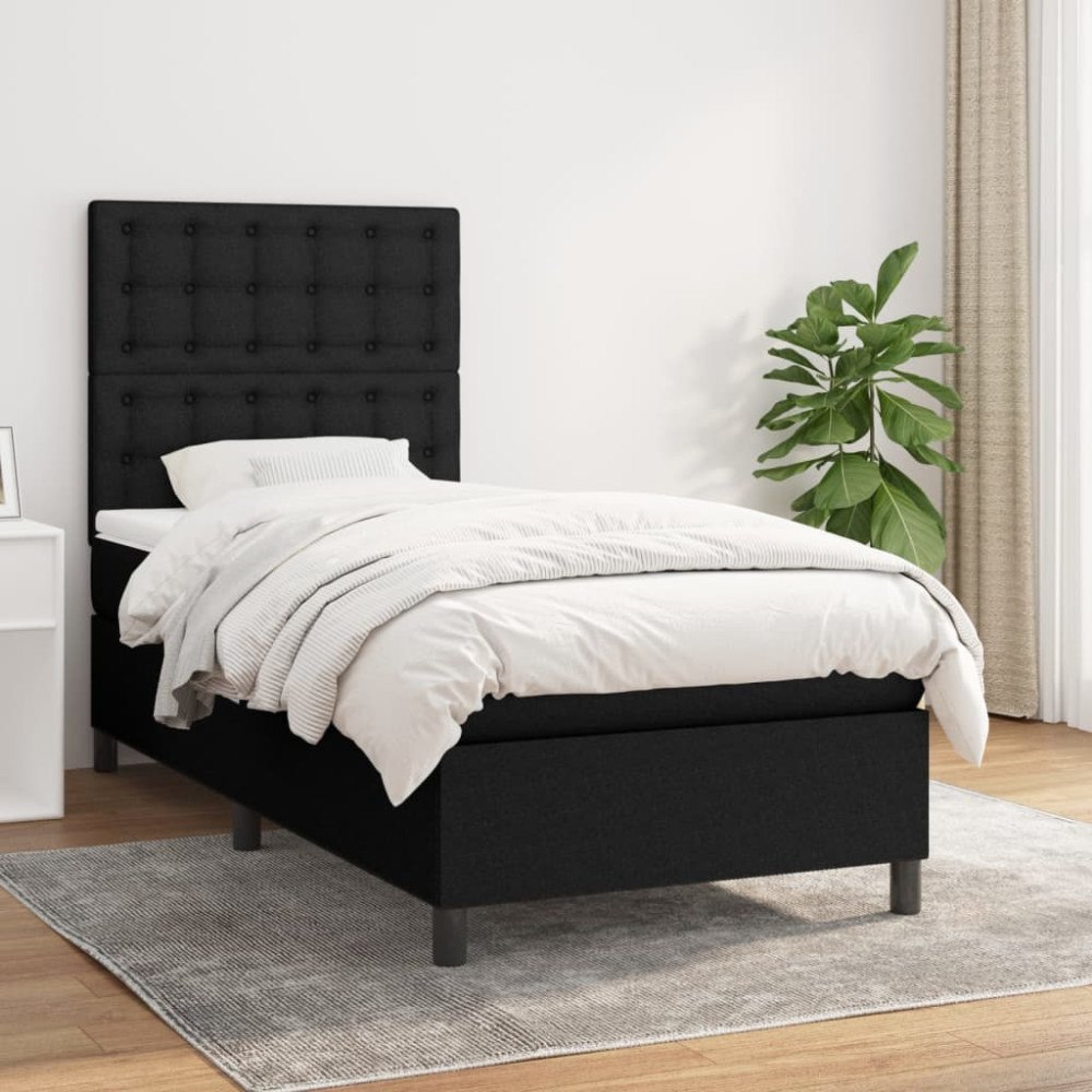 vidaXL Ramsäng med madrass svart 90x200 cm tyg