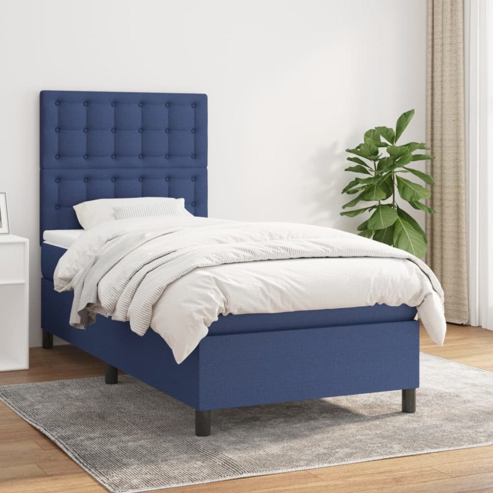 vidaXL Ramsäng med madrass blå 100x200 cm tyg