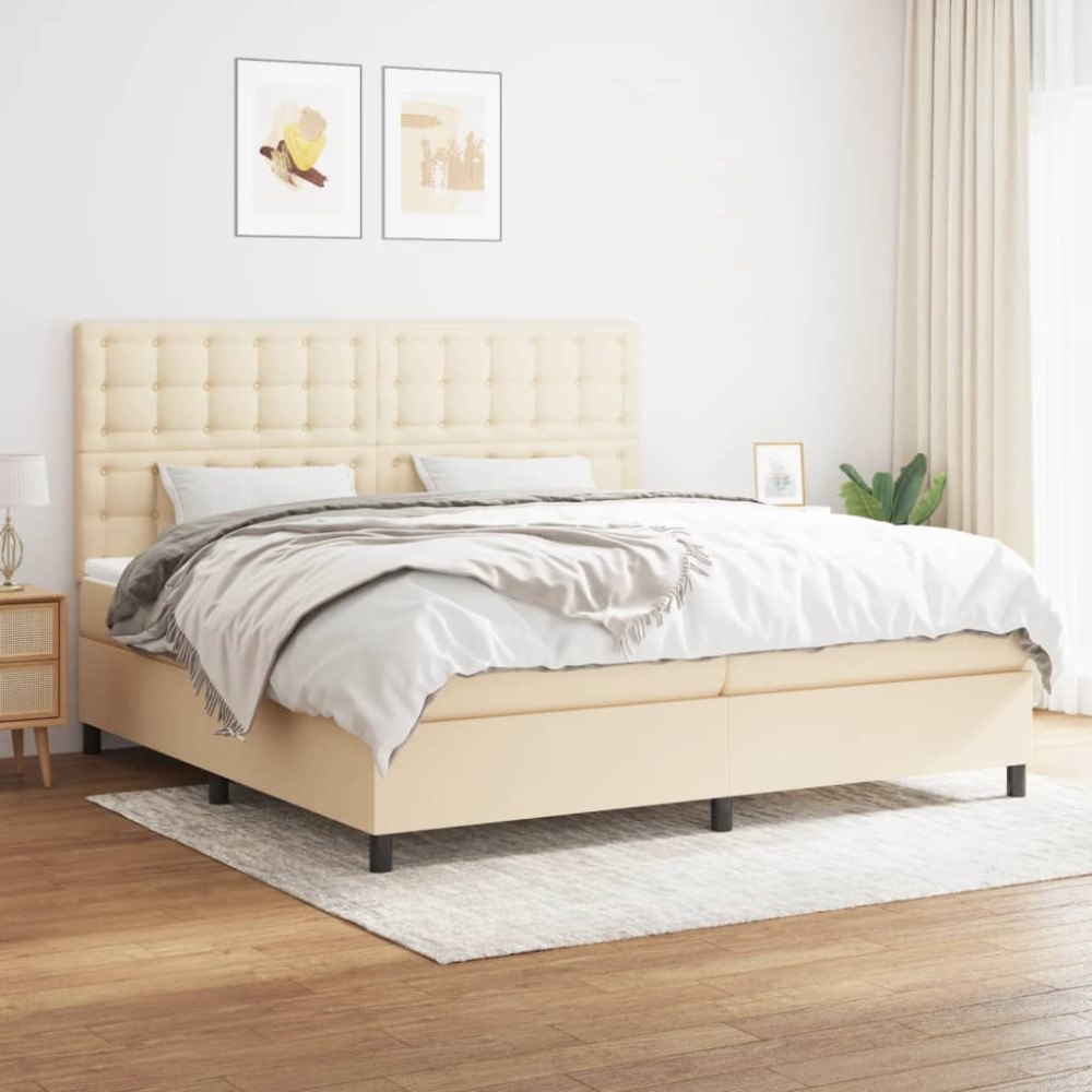 vidaXL Ramsäng med madrass gräddvit 200x200 cm tyg