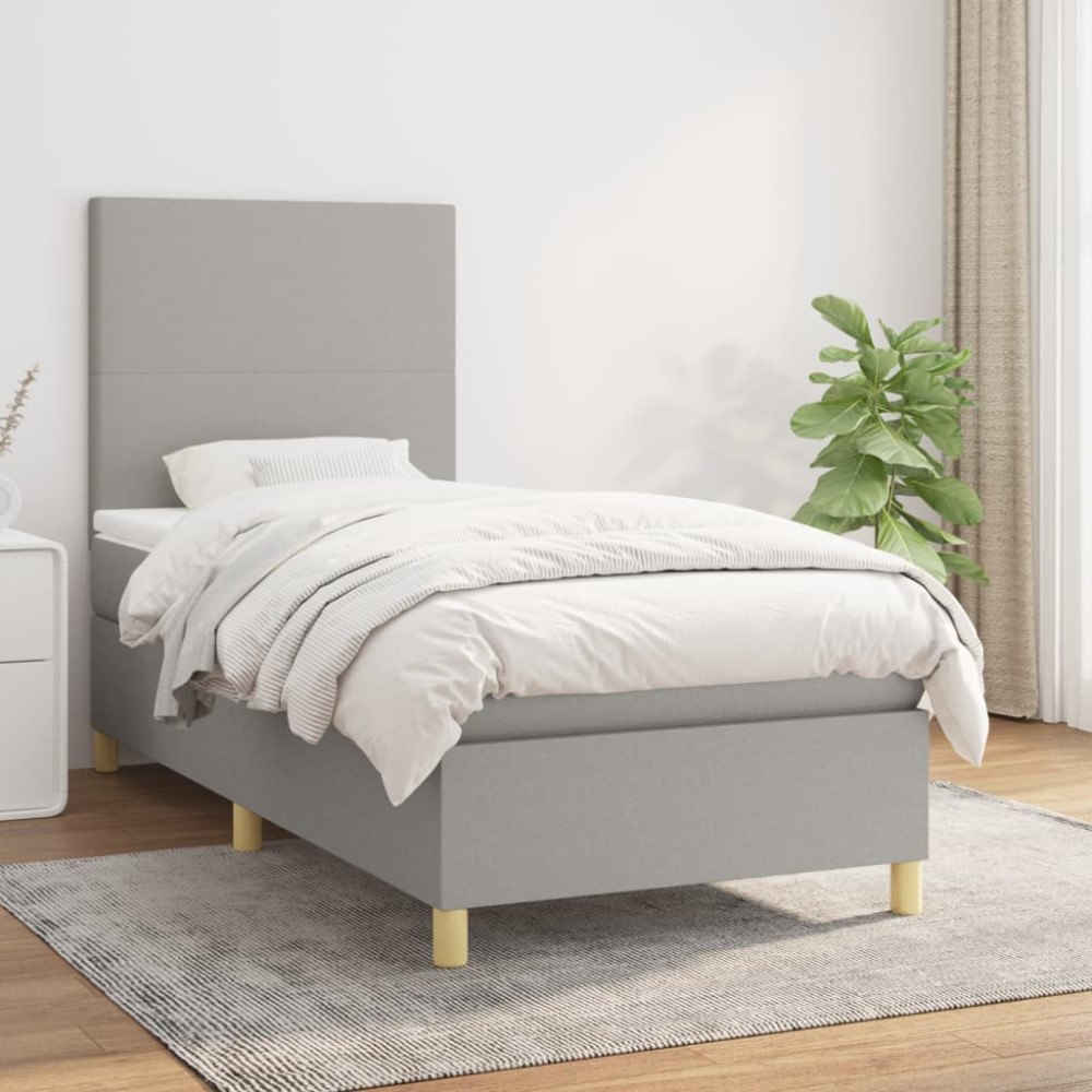 vidaXL Ramsäng med madrass ljusgrå 90x190 cm tyg