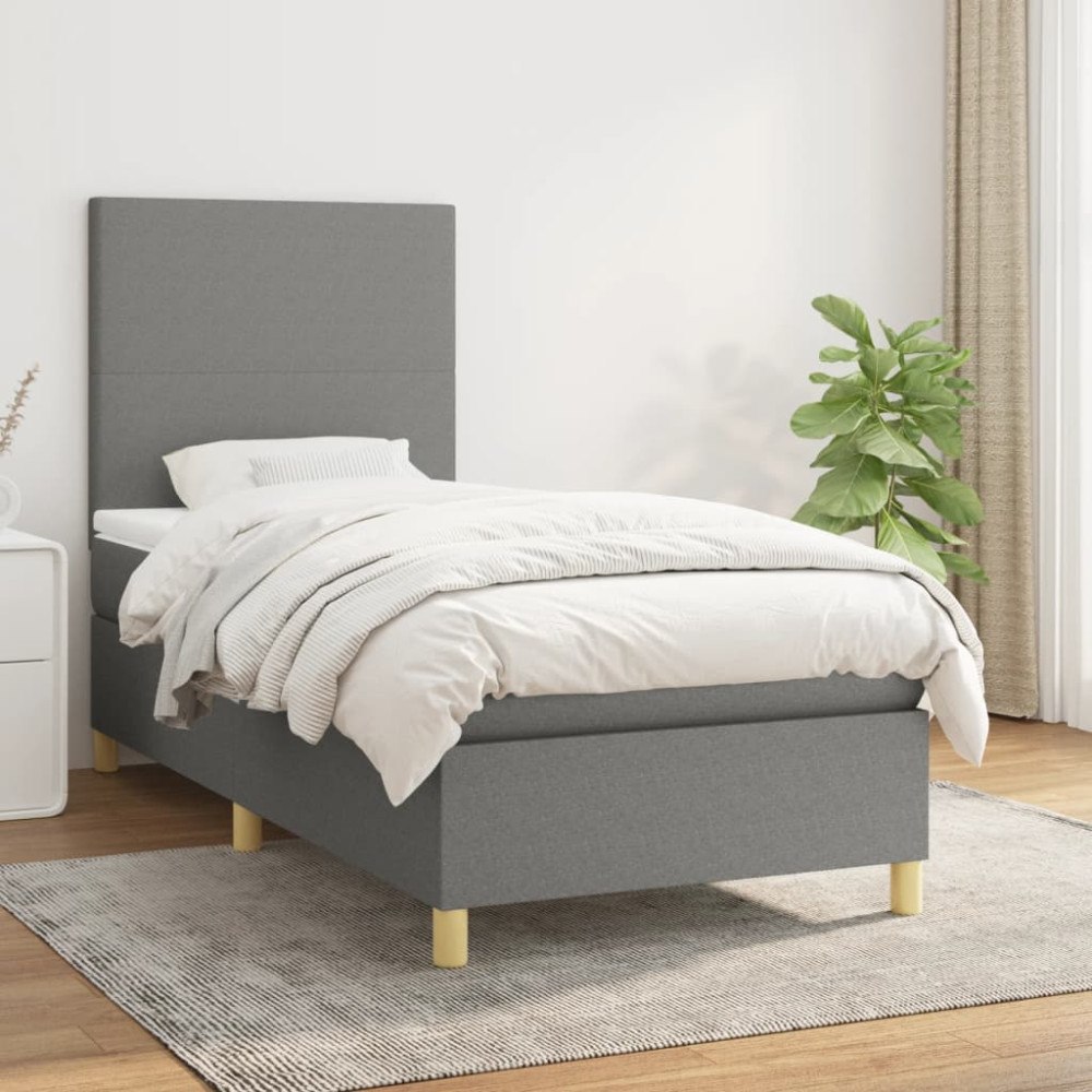 vidaXL Ramsäng med madrass mörkgrå 90x190 cm tyg