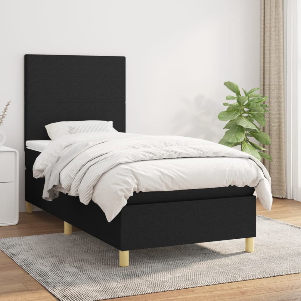 vidaXL Ramsäng med madrass svart 90x200 cm tyg