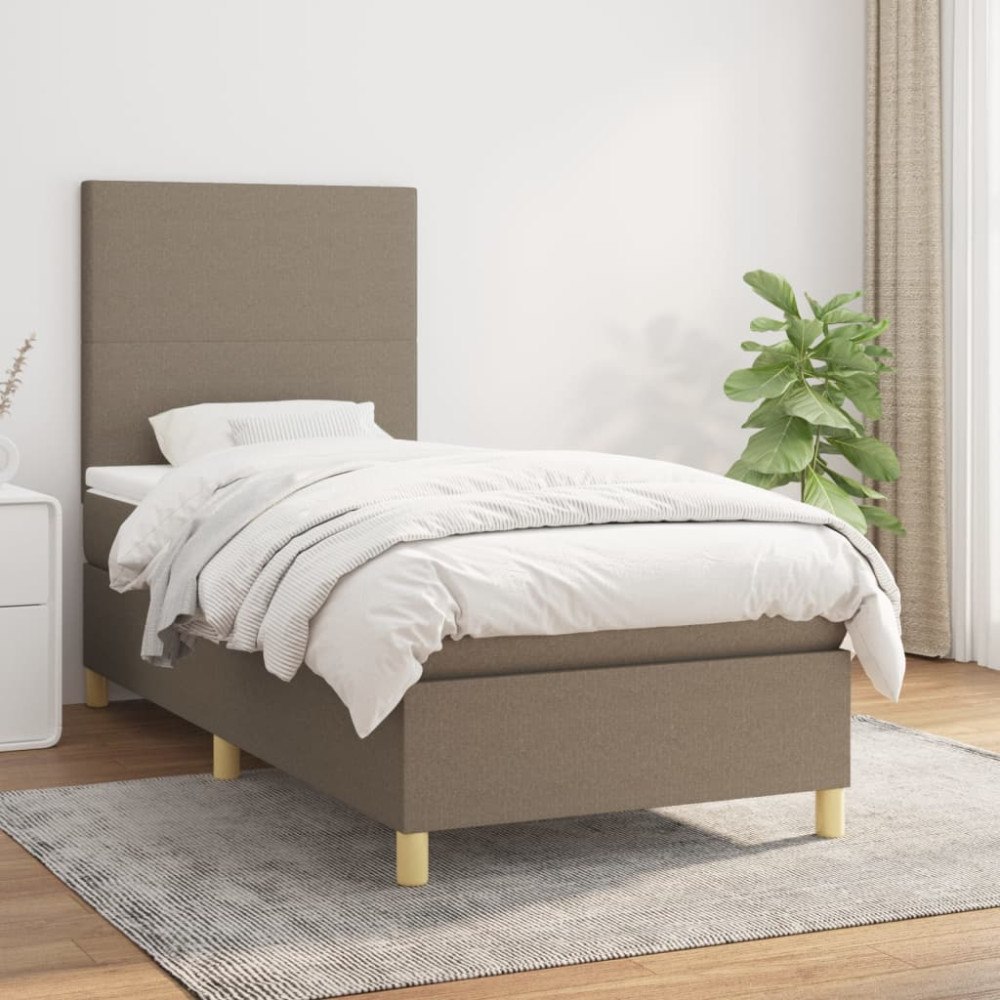 vidaXL Ramsäng med madrass taupe 90x200 cm tyg