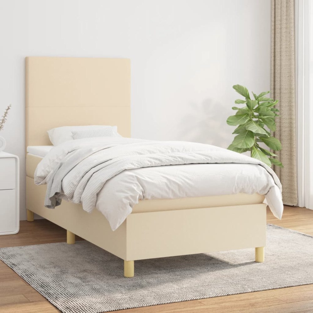 vidaXL Ramsäng med madrass gräddvit 100x200 cm tyg