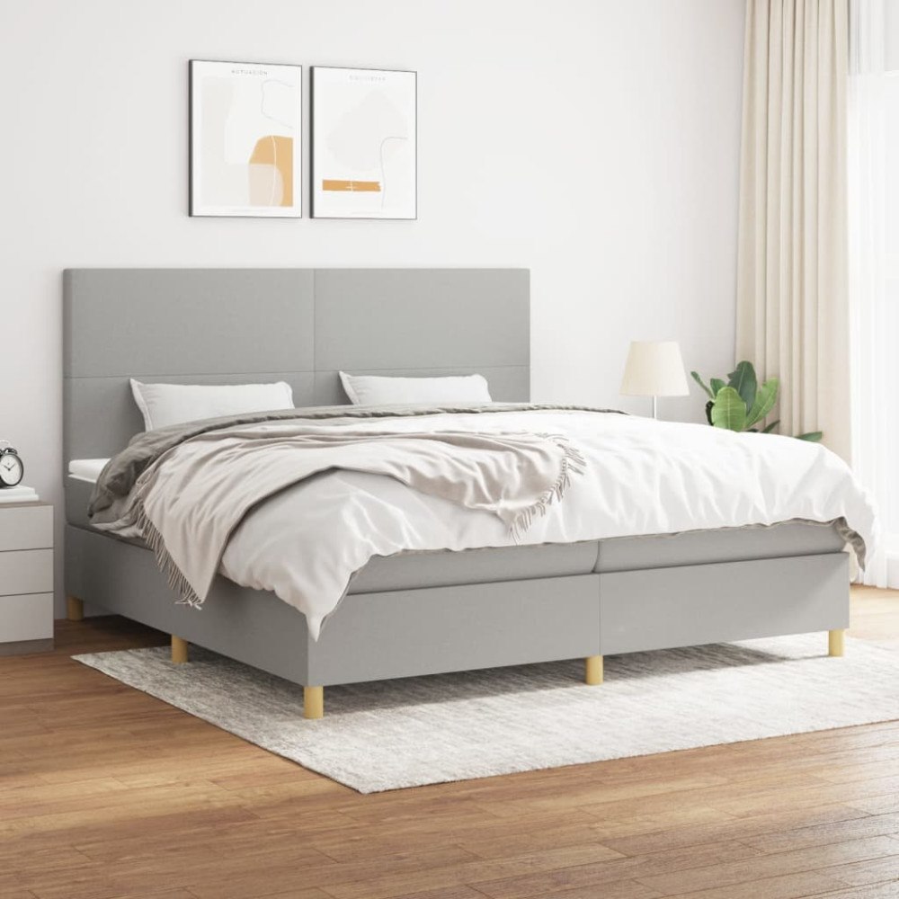 vidaXL Ramsäng med madrass ljusgrå 200x200 cm tyg