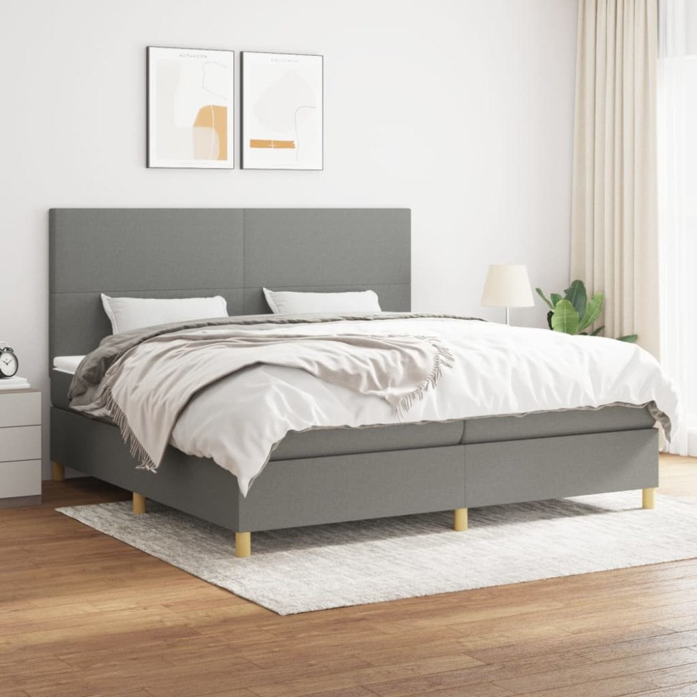 vidaXL Ramsäng med madrass mörkgrå 200x200 cm tyg