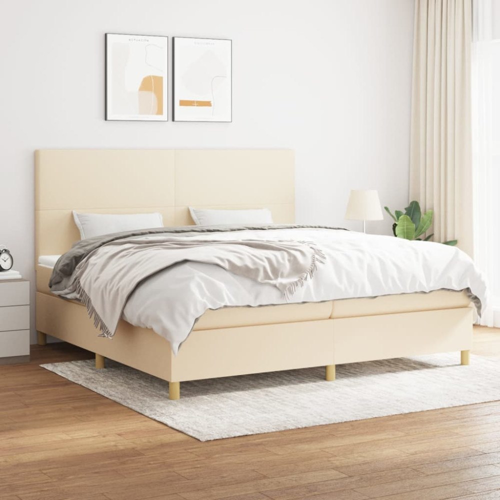 vidaXL Ramsäng med madrass gräddvit 200x200 cm tyg