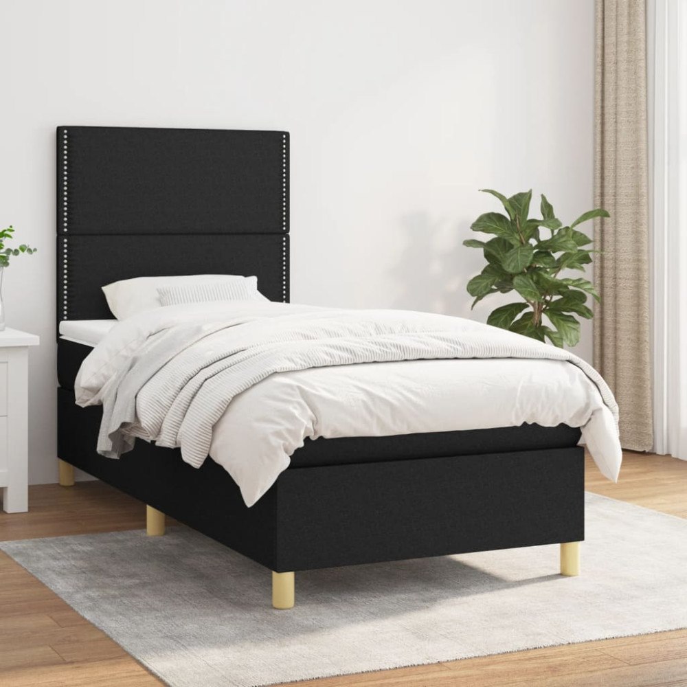 vidaXL Ramsäng med madrass svart 80x200 cm tyg