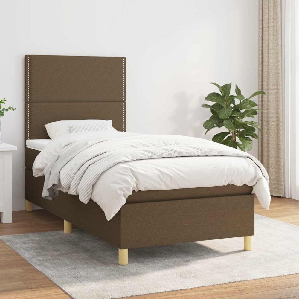 vidaXL Ramsäng med madrass mörkbrun 90x200 cm tyg