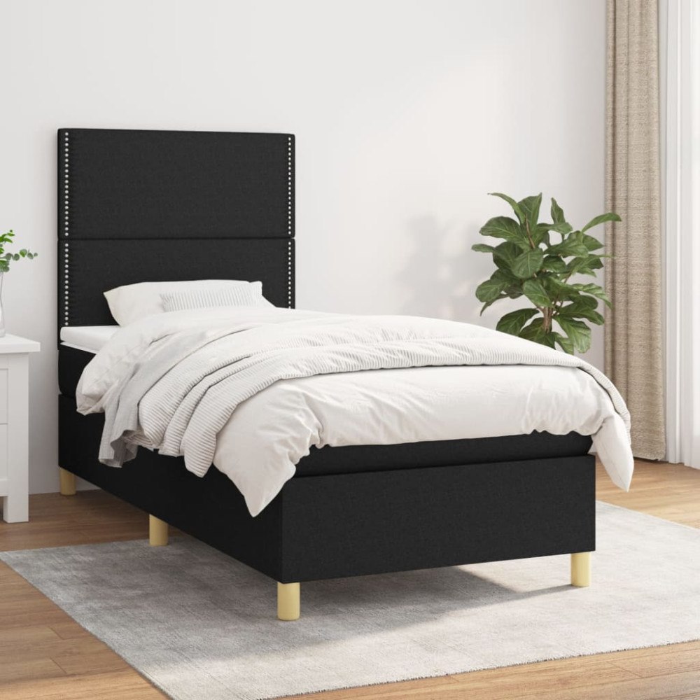 vidaXL Ramsäng med madrass svart 100x200 cm tyg