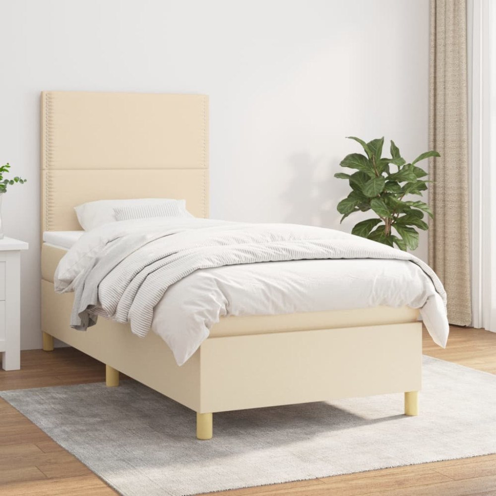vidaXL Ramsäng med madrass gräddvit 100x200 cm tyg