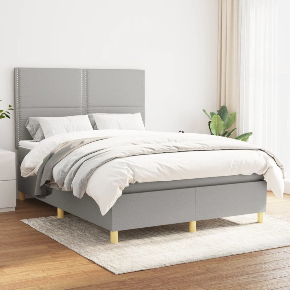 vidaXL Ramsäng med madrass ljusgrå 140x190 cm tyg