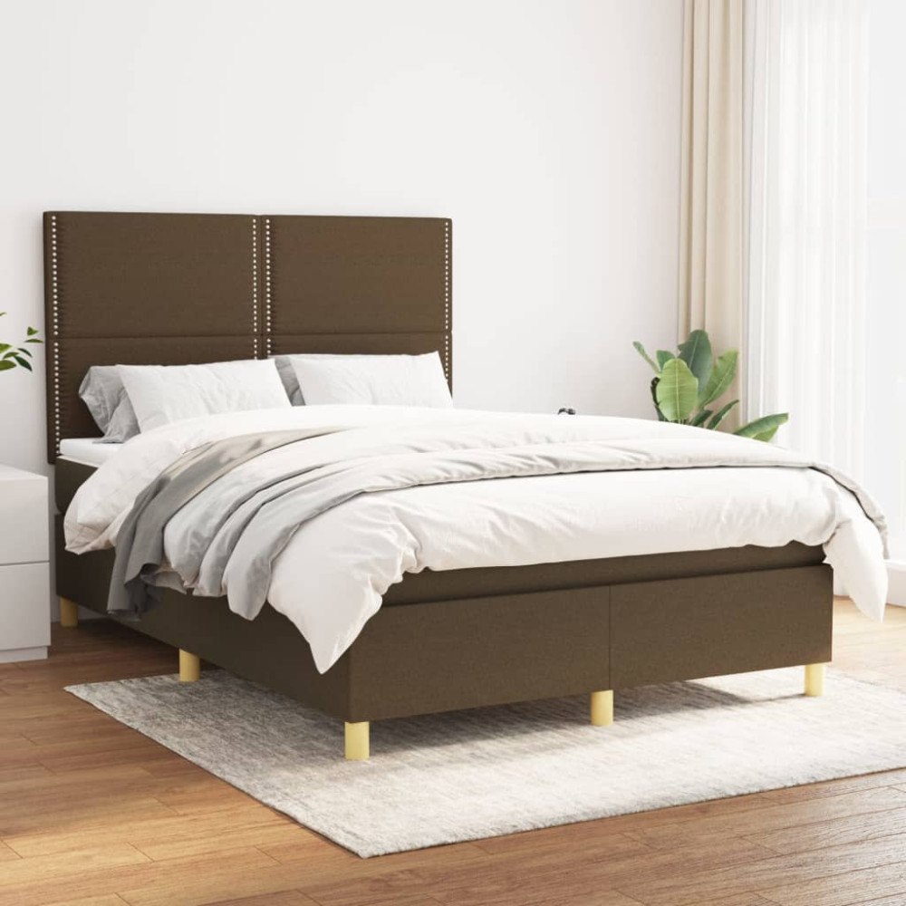 vidaXL Ramsäng med madrass mörkbrun 140x190 cm tyg