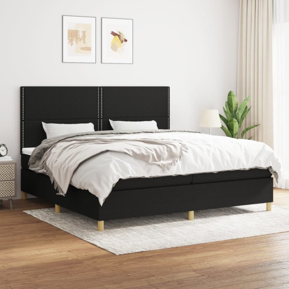 vidaXL Ramsäng med madrass svart 200x200 cm tyg