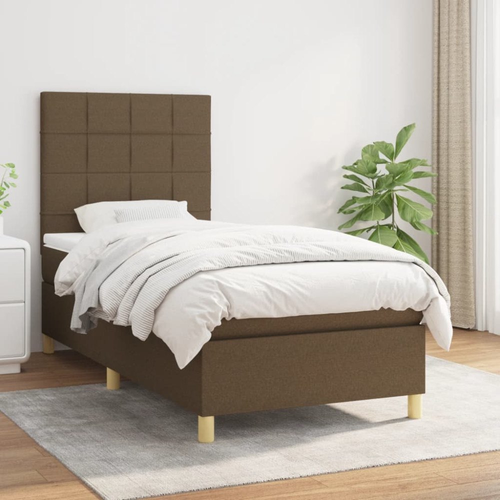 vidaXL Ramsäng med madrass mörkbrun 90x190 cm tyg
