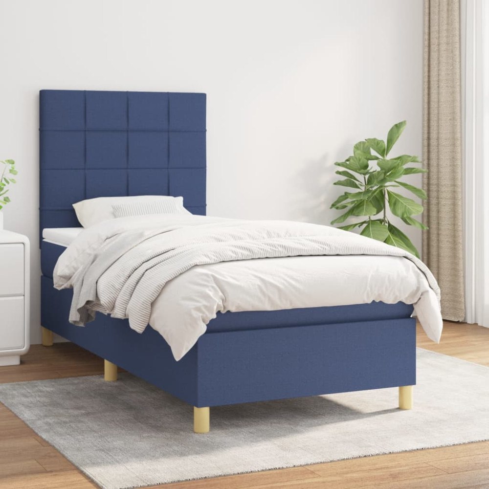 vidaXL Ramsäng med madrass blå 90x190 cm tyg