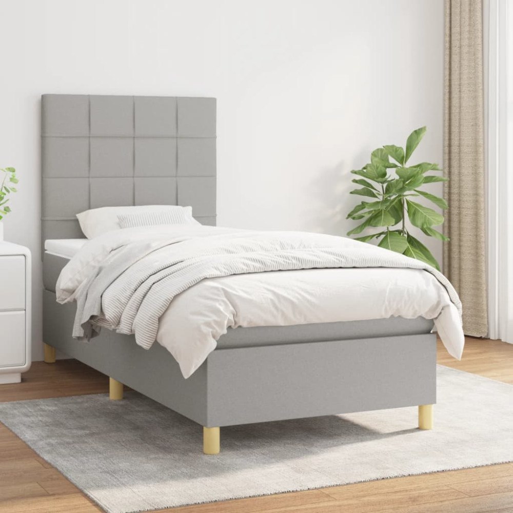 vidaXL Ramsäng med madrass ljusgrå 90x200 cm tyg