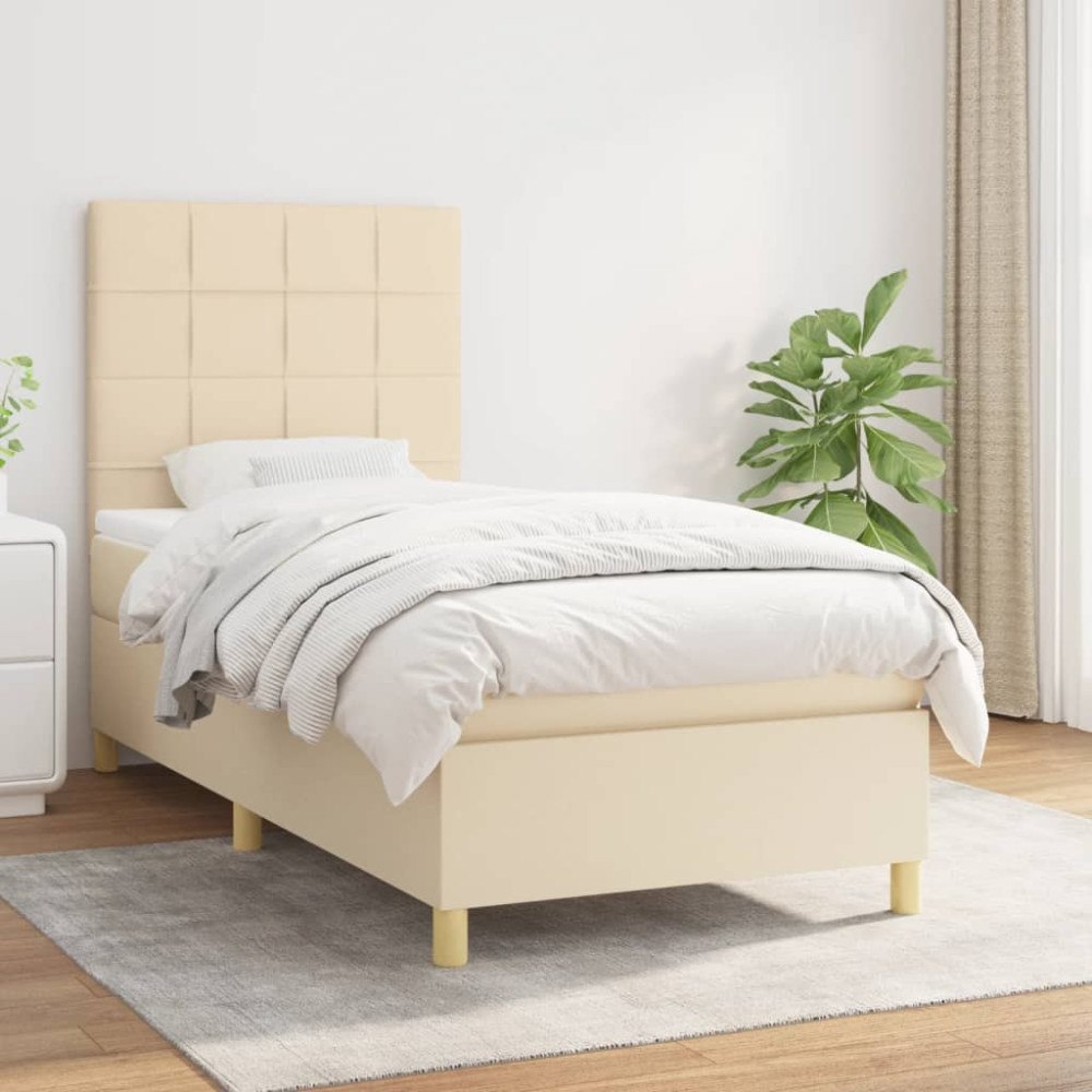vidaXL Ramsäng med madrass gräddvit 100x200 cm tyg