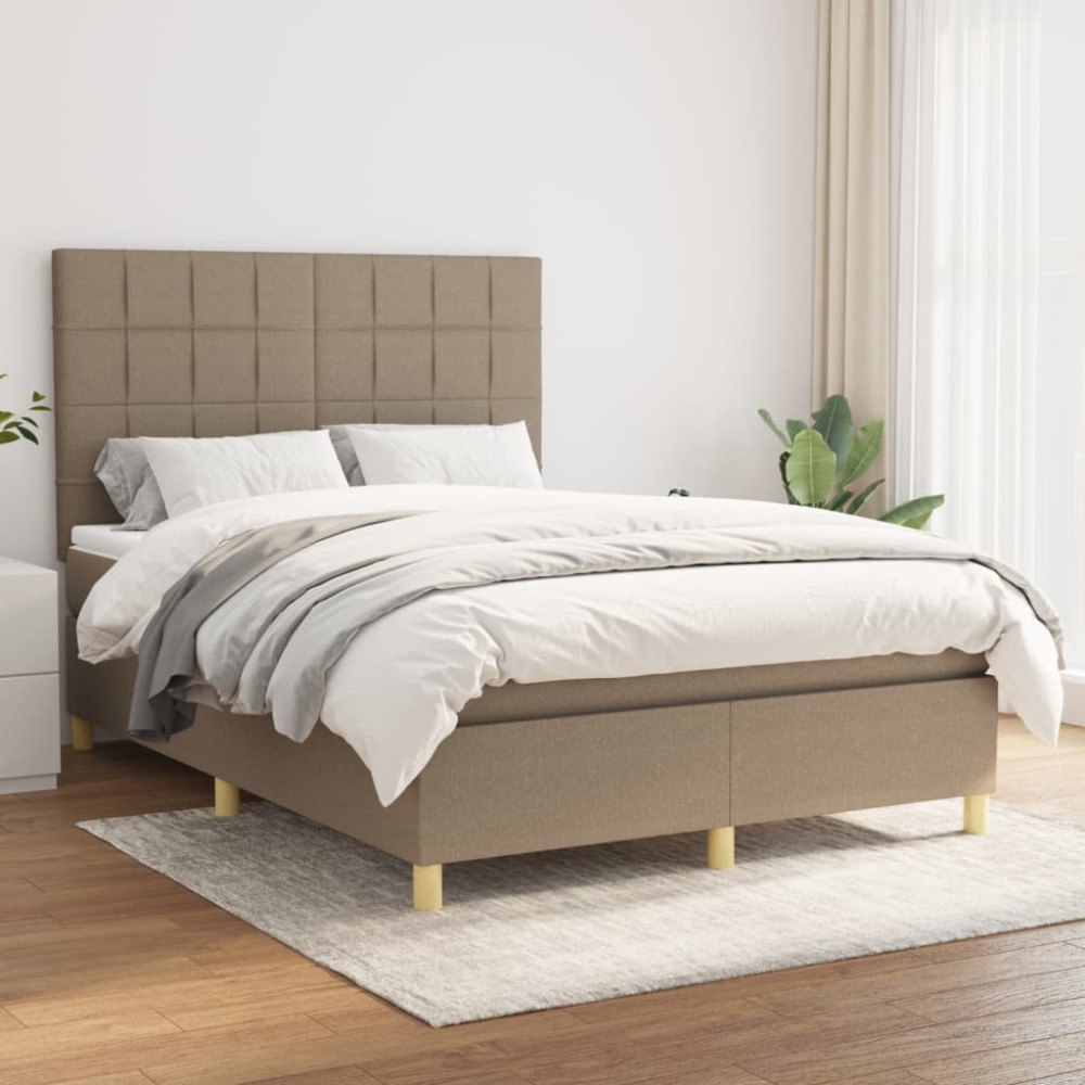 vidaXL Ramsäng med madrass taupe 140x200 cm tyg