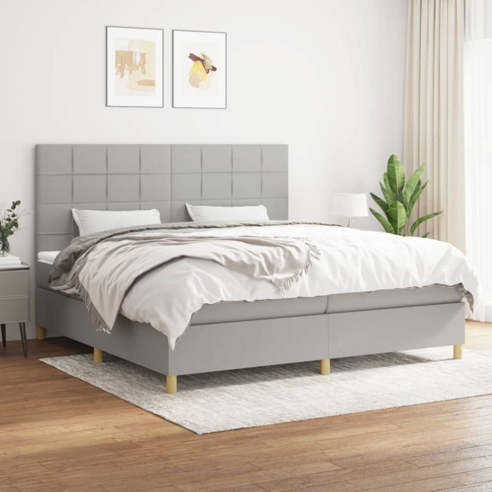 vidaXL Ramsäng med madrass ljusgrå 200x200 cm tyg