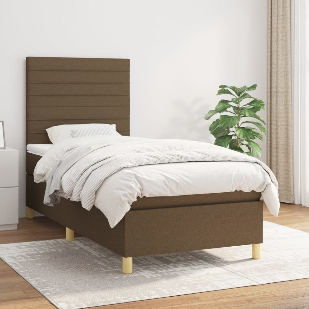 vidaXL Ramsäng med madrass mörkbrun 90x190 cm tyg