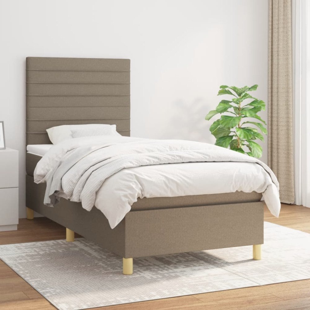 vidaXL Ramsäng med madrass taupe 90x190 cm tyg