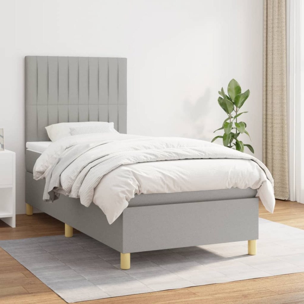 vidaXL Ramsäng med madrass ljusgrå 90x190 cm tyg