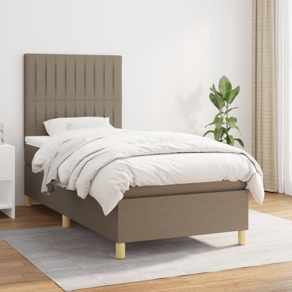 vidaXL Ramsäng med madrass taupe 90x190 cm tyg