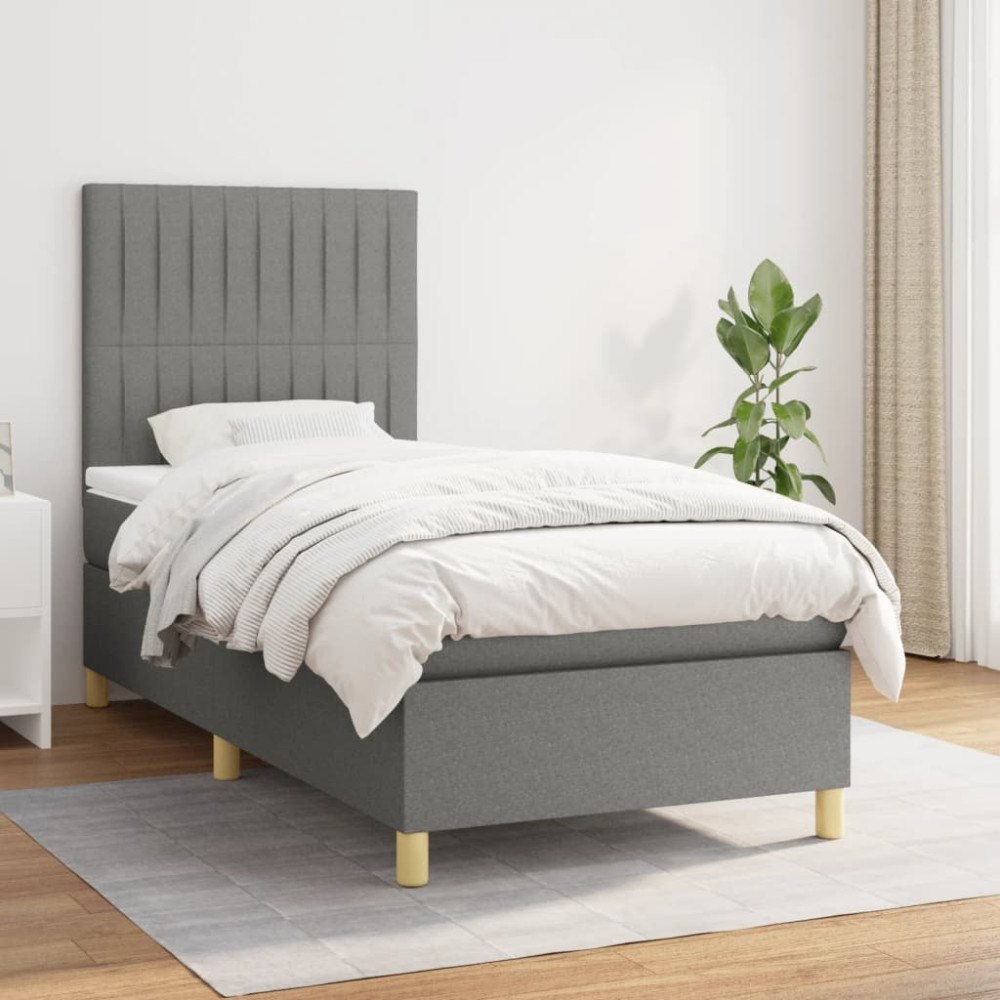vidaXL Ramsäng med madrass mörkgrå 90x200 cm tyg