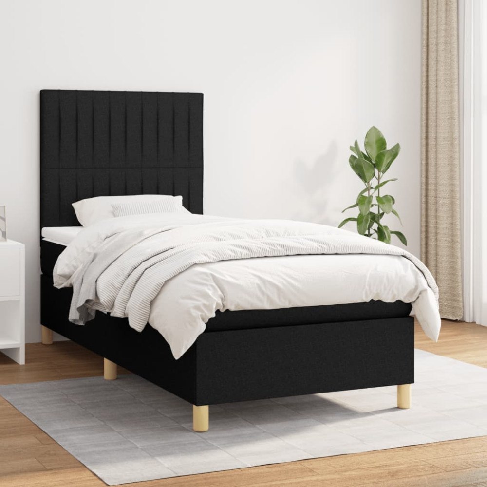 vidaXL Ramsäng med madrass svart 90x200 cm tyg