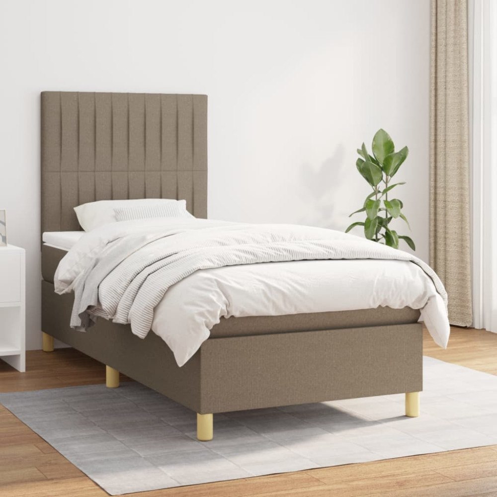 vidaXL Ramsäng med madrass taupe 90x200 cm tyg